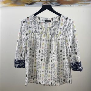 Massimo Dutti Printed Silk Boho Blouse – Size 6 (EUR 38) | Made in Portugal